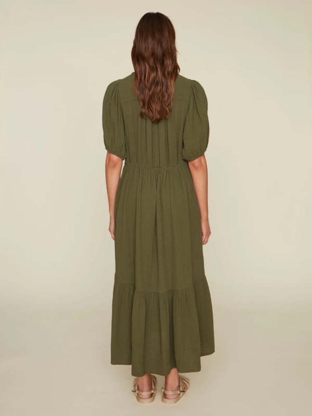 Xirena Olive Green V-Neck Button-Front Midi Lennox Dress | XS - Picture 2 of 5